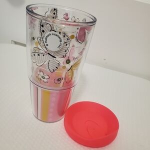 NWOT Tervis Tumbler Butterfly Print Pink 24 ounce with Lid Hot/Cold